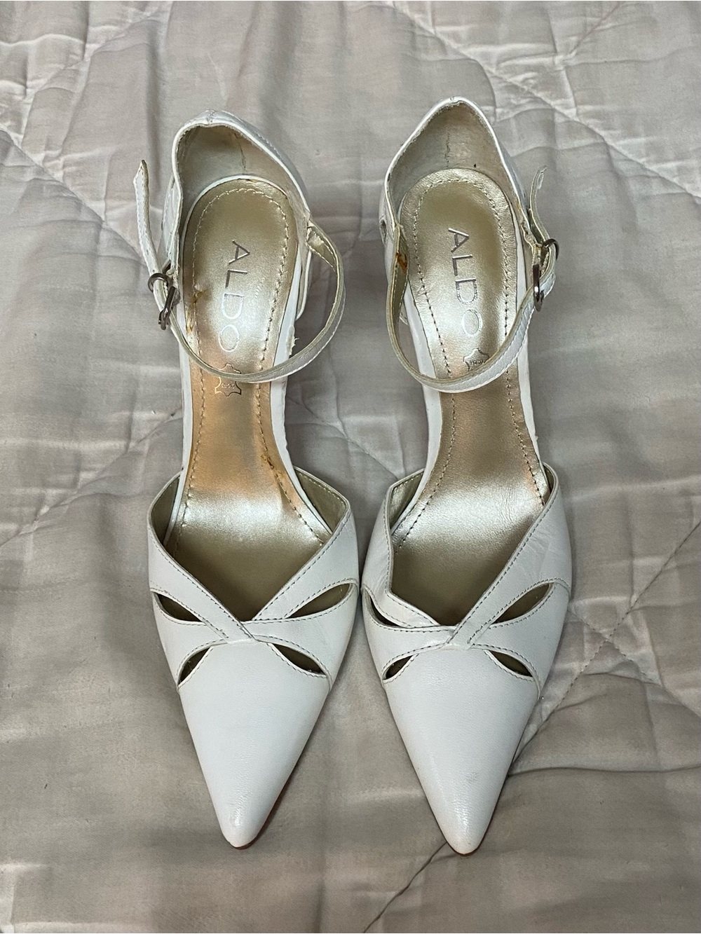 Brand New - Aldo White Pointed Cutout Ankle-Strap Heels